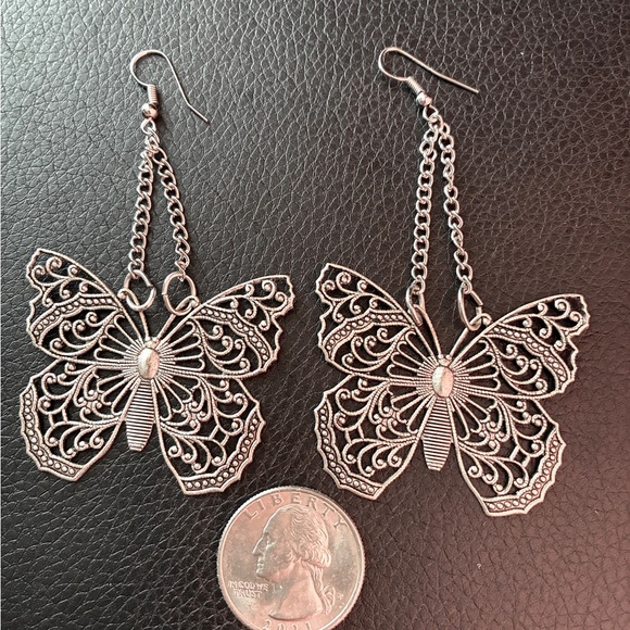 Vintage 3” Ornate Butterfly Earrings - Picture 4 of 4